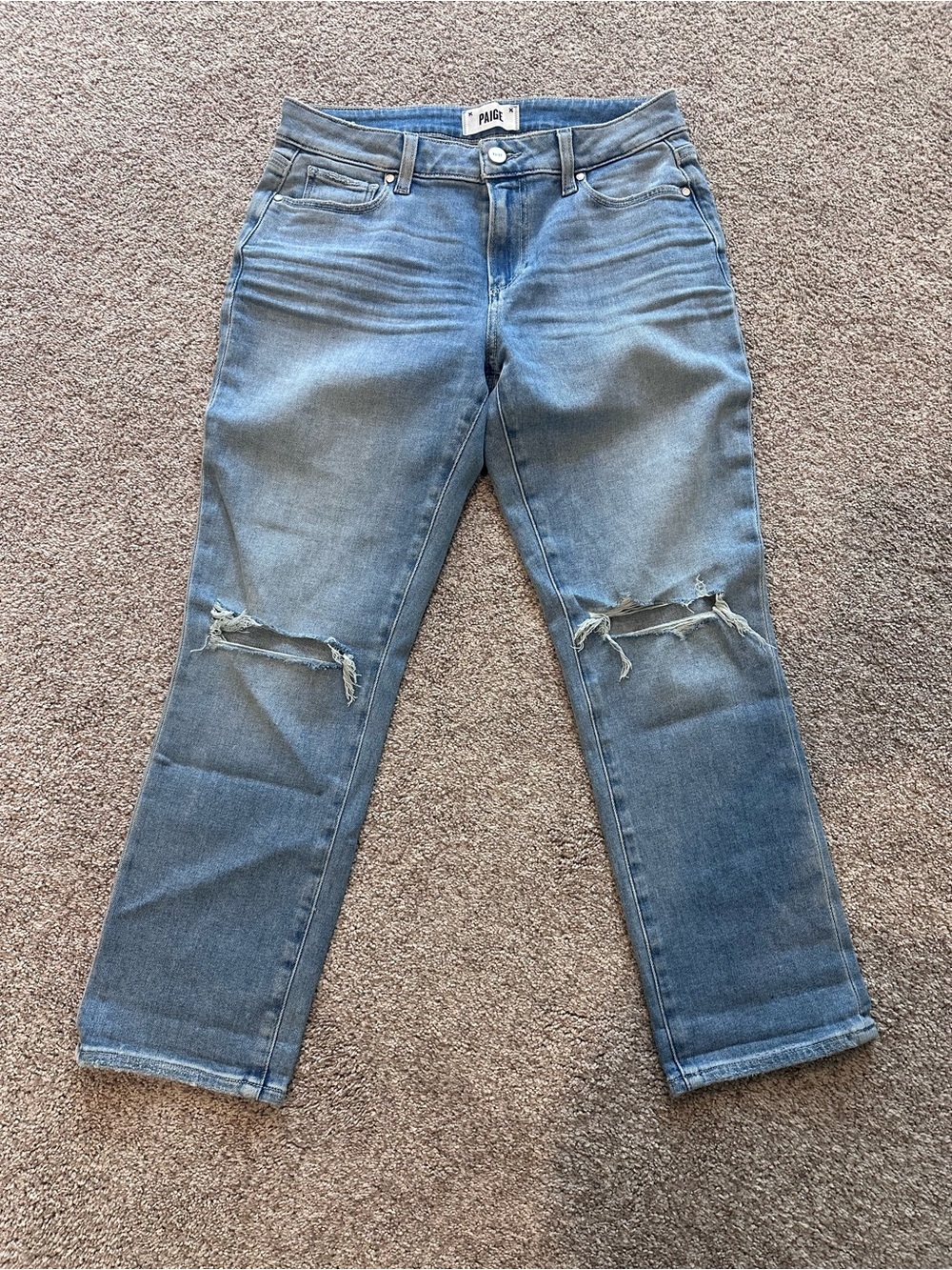 PAIGE Light Blue Denim Jeans with Subtle Fading